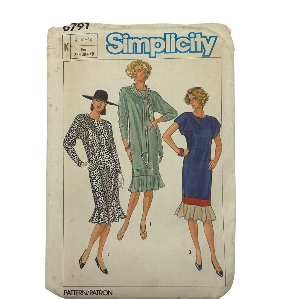 Vintage Simplicity Sewing Pattern 6791 Loose Fit & Layered Hem 8-12 80s